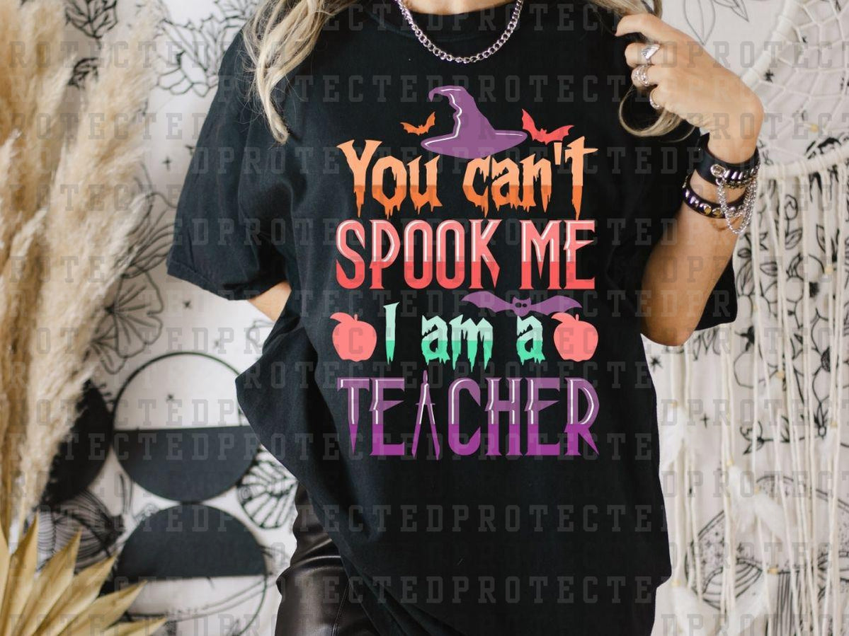 YOU CAN'T SPOOK ME I'M A TEACHER - PURPLE WITCH HAT - BATS - APPLES - DTF TRANSFER