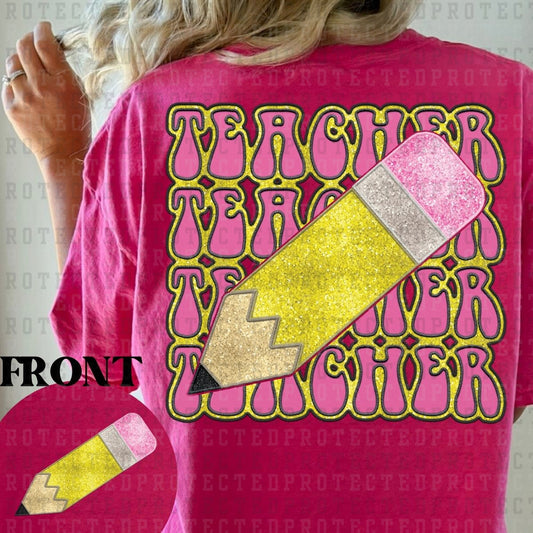 TEACHER *FAUX SEQUIN* (POCKET/BACK) - DTF TRANSFER