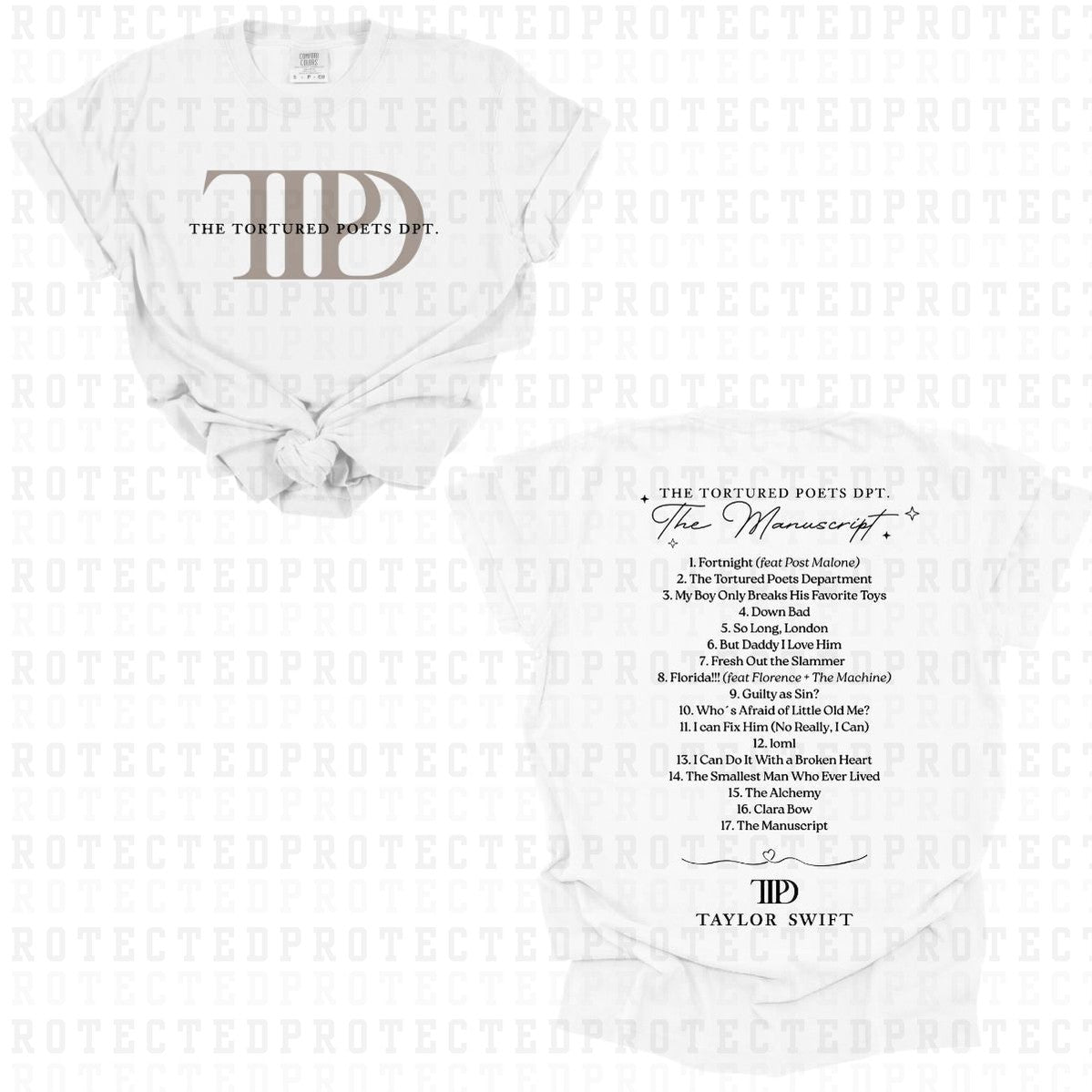 THE TORTOURED POETS DPT *TSWIFT* (FULL FRONT/FULL BACK) - DTF TRANSFER