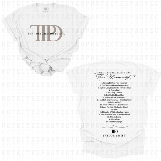 THE TORTOURED POETS DPT *TSWIFT* (FULL FRONT/FULL BACK) - DTF TRANSFER