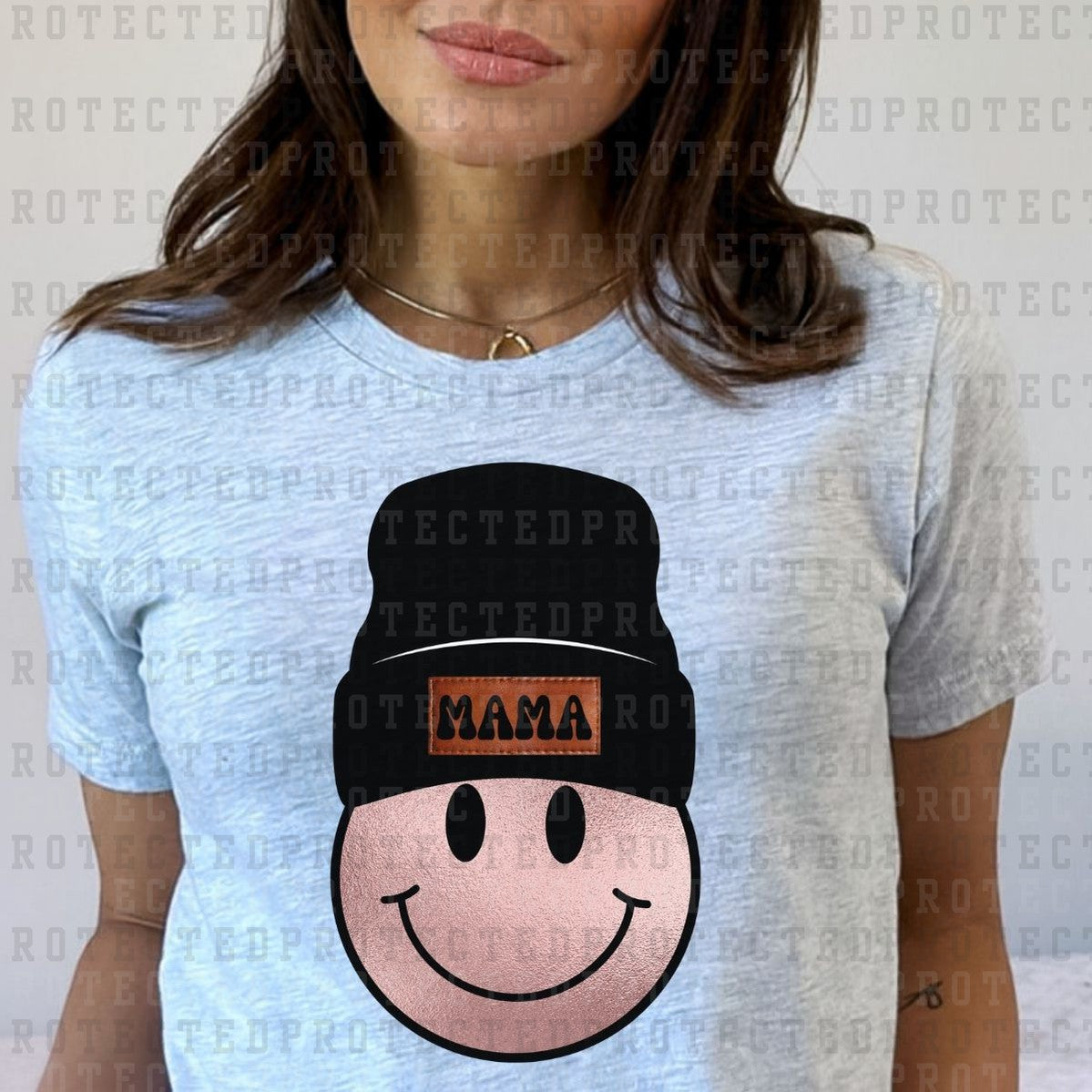 LIGHT PINK MAMA SMILEY BEANIE - DTF TRANSFER