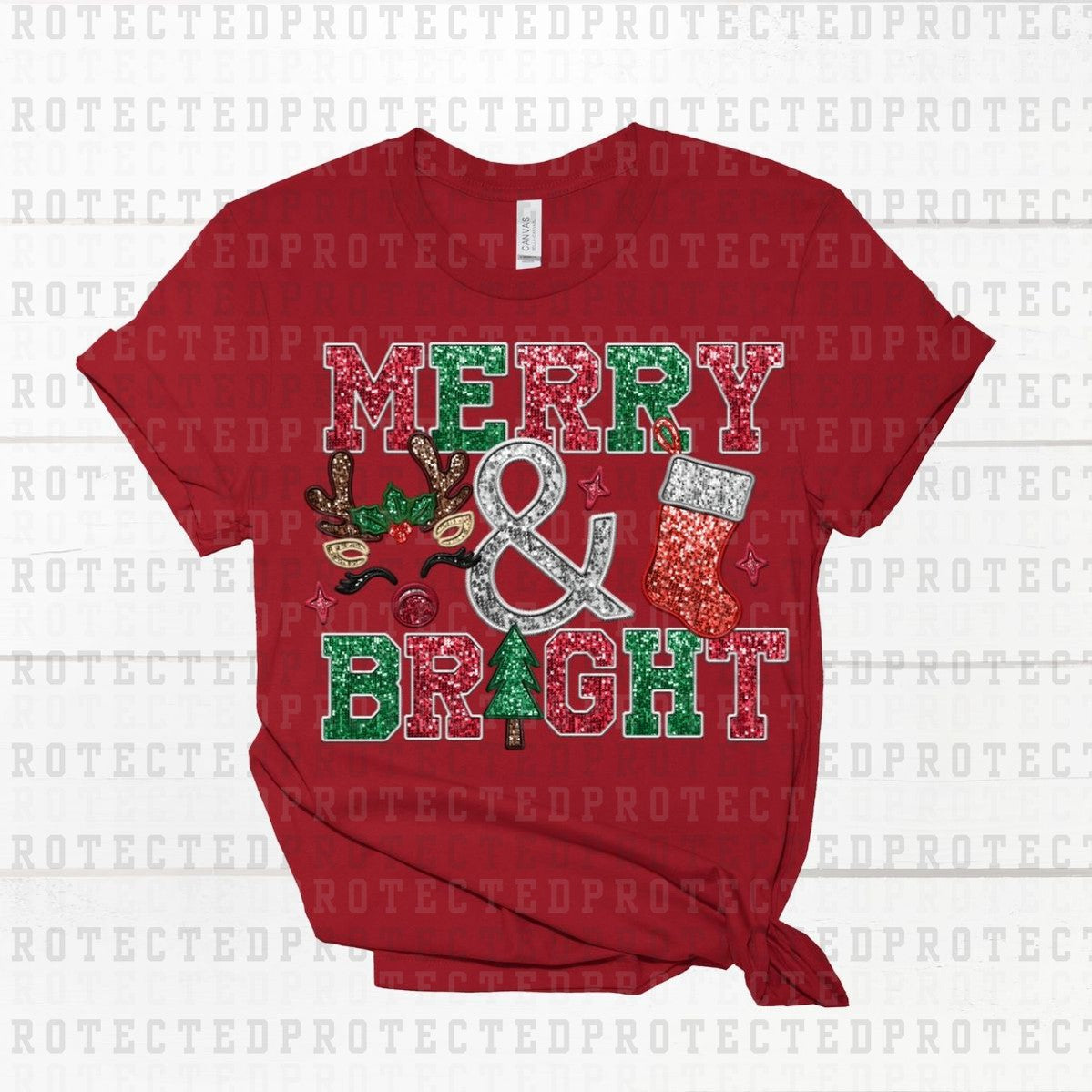 MERRY AND BRIGHT *FAUX SEQUIN* - DTF TRANSFER