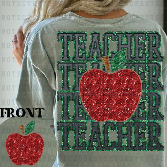 TEACHER *FAUX SEQUIN* (POCKET/BACK) - DTF TRANSFER