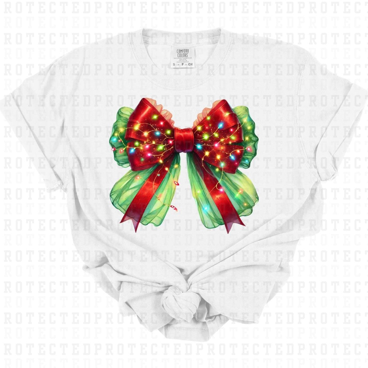 COQUETTE CHRISTMAS BOW WRAPPED IN LIGHTS - DTF TRANSFER