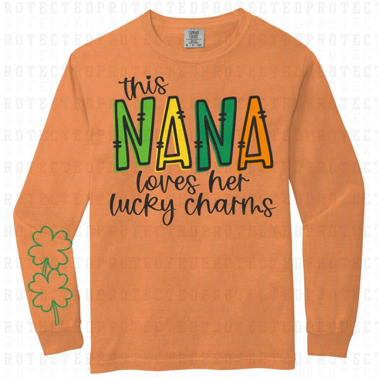 THIS NANA LOVES HER LUCKY CHARMS - 4 LEAF CLOVER*SLEEVE DESIGN COMES IN 6"* (FRONT/BACK) - DTF TRANSFER