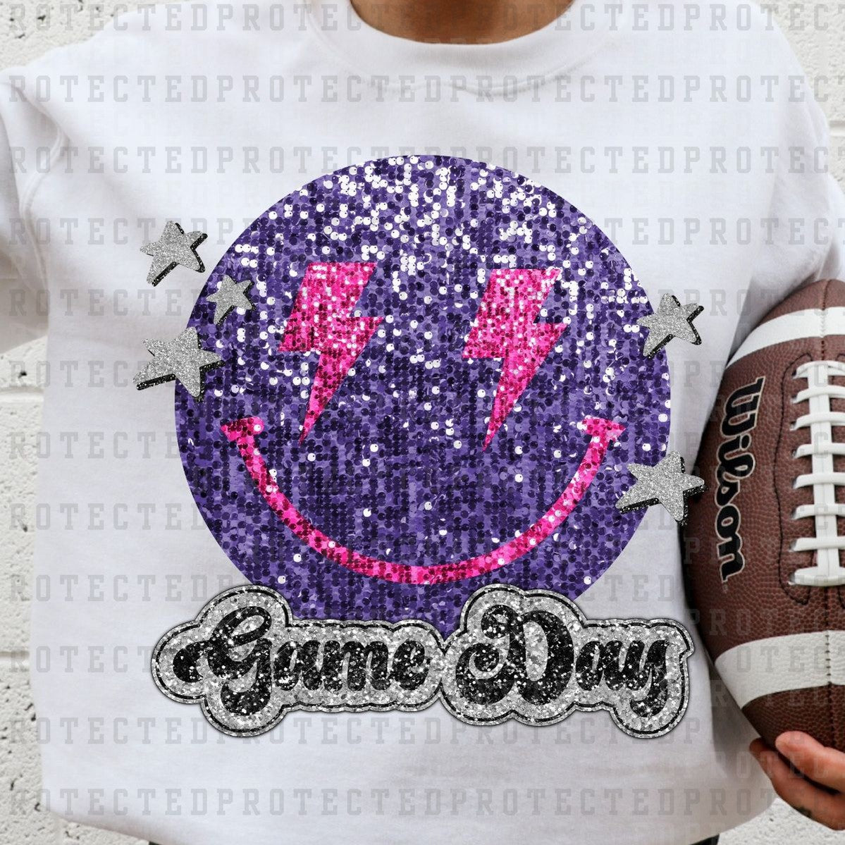 GAME DAY SMILEY *PURPLE&PINK* *FAUX SEQUIN* - DTF TRANSFER