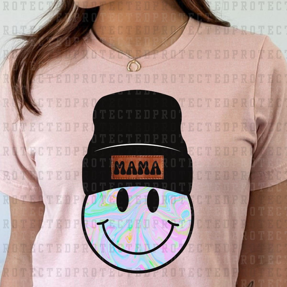 HOLOGRAPHIC MAMA SMILEY BEANIE - DTF TRANSFER