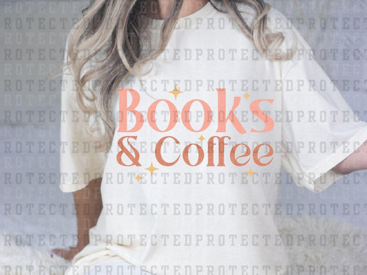 BOOKS & COFFEE - PINK/PEACH - YELLOW SPARKLE - DTF TRANSFER