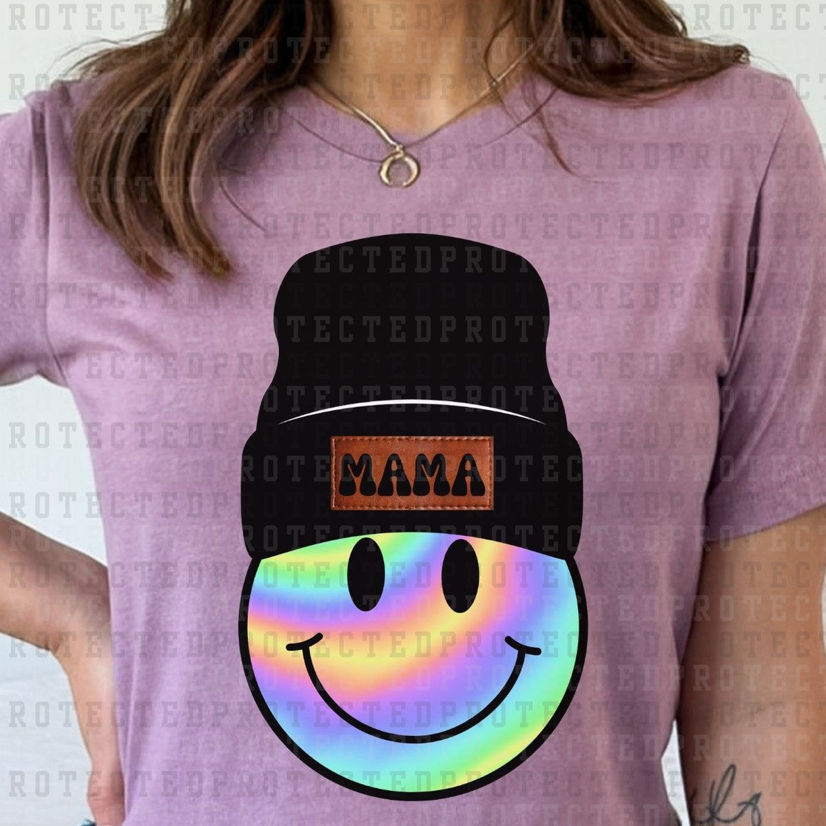 HOLOGRAPHIC MAMA SMILEY BEANIE - DTF TRANSFER