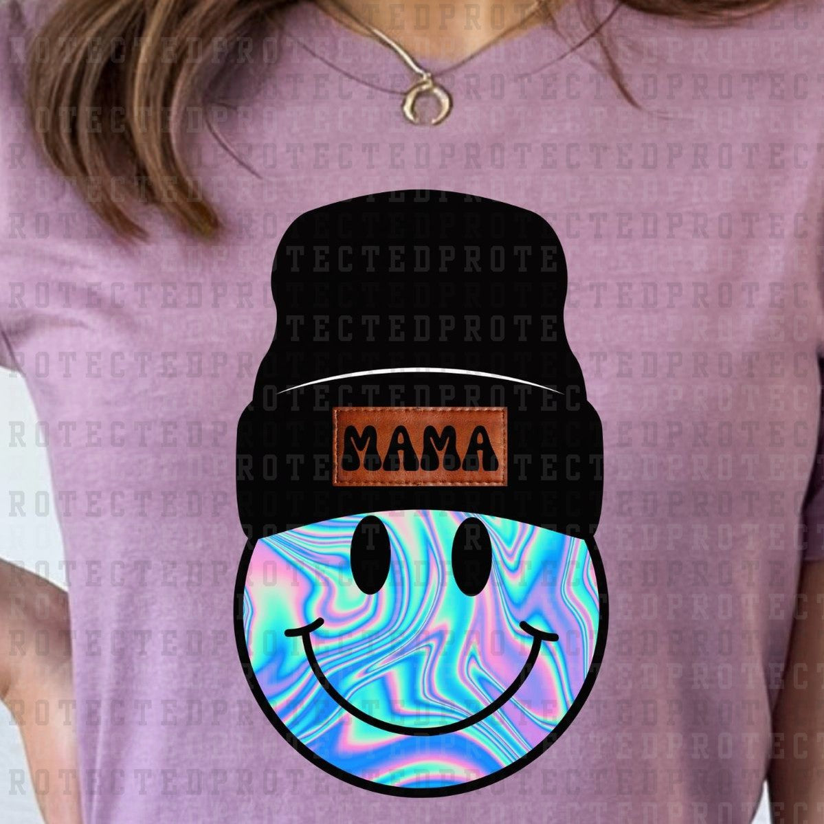 HOLOGRAPHIC MAMA SMILEY BEANIE - DTF TRANSFER