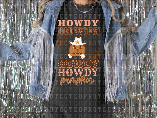 HOWDY x4 PUMPKIN - PUMPKIN W/ SHERIFF STAR COWBOY HAT - BATS - DTF TRANSFERS