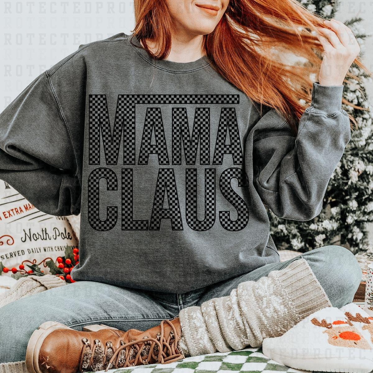 MAMA CLAUS CHECKERED *SINGLE COLOR* - DTF TRANSFER