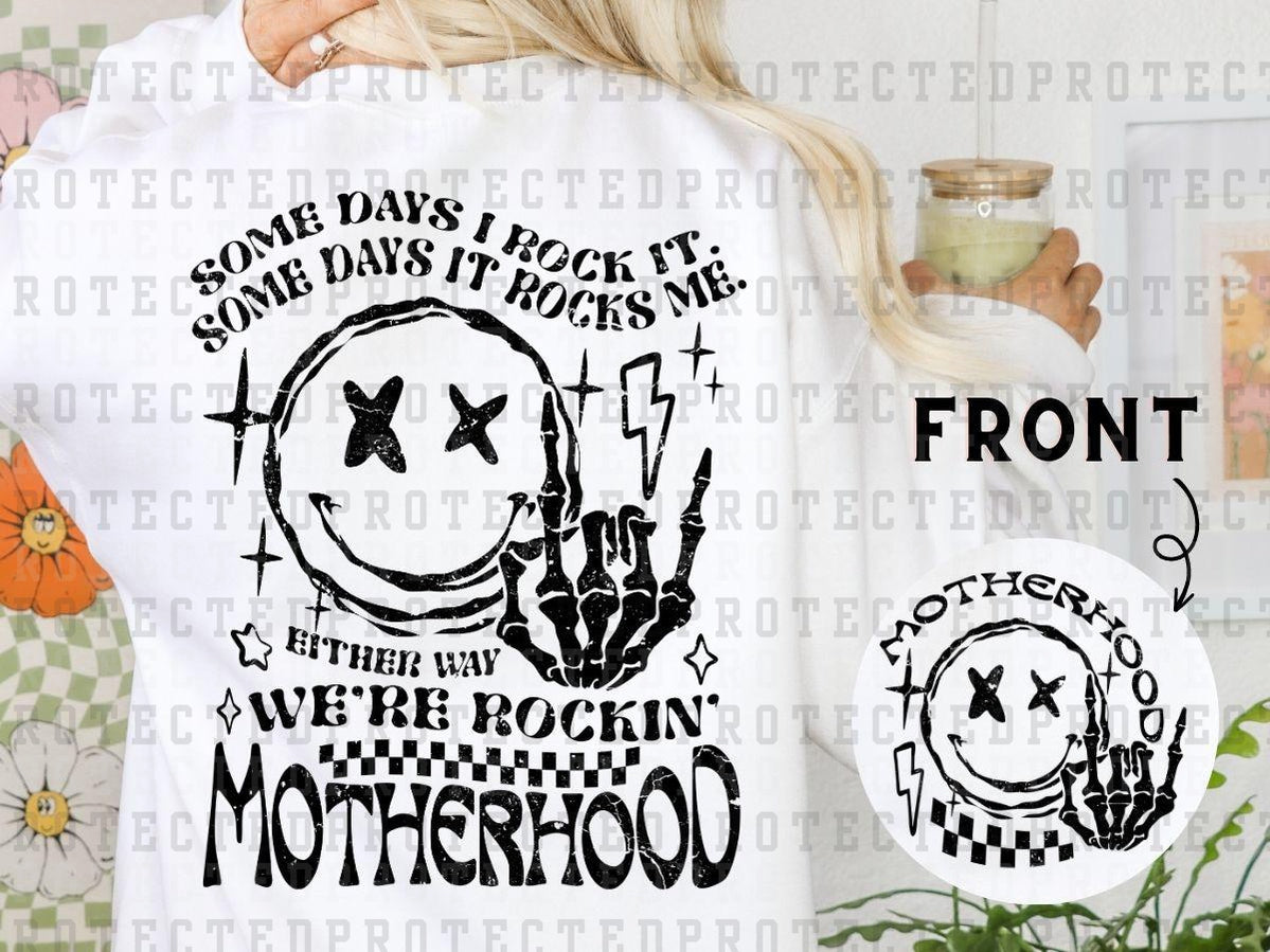 WE'RE ROCKING MOTHERHOOD (SINGLE COLOR/POCKET/BACK) - DTF TRANSFER