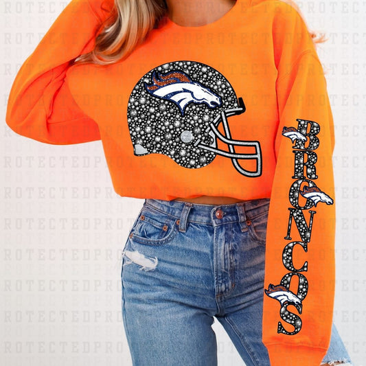 BRONCOS *FAUX RHINESTONES/SLEEVE DESIGN COMES IN 6"* (FULL FRONT+1 SLEEVE) - DTF TRANSFER