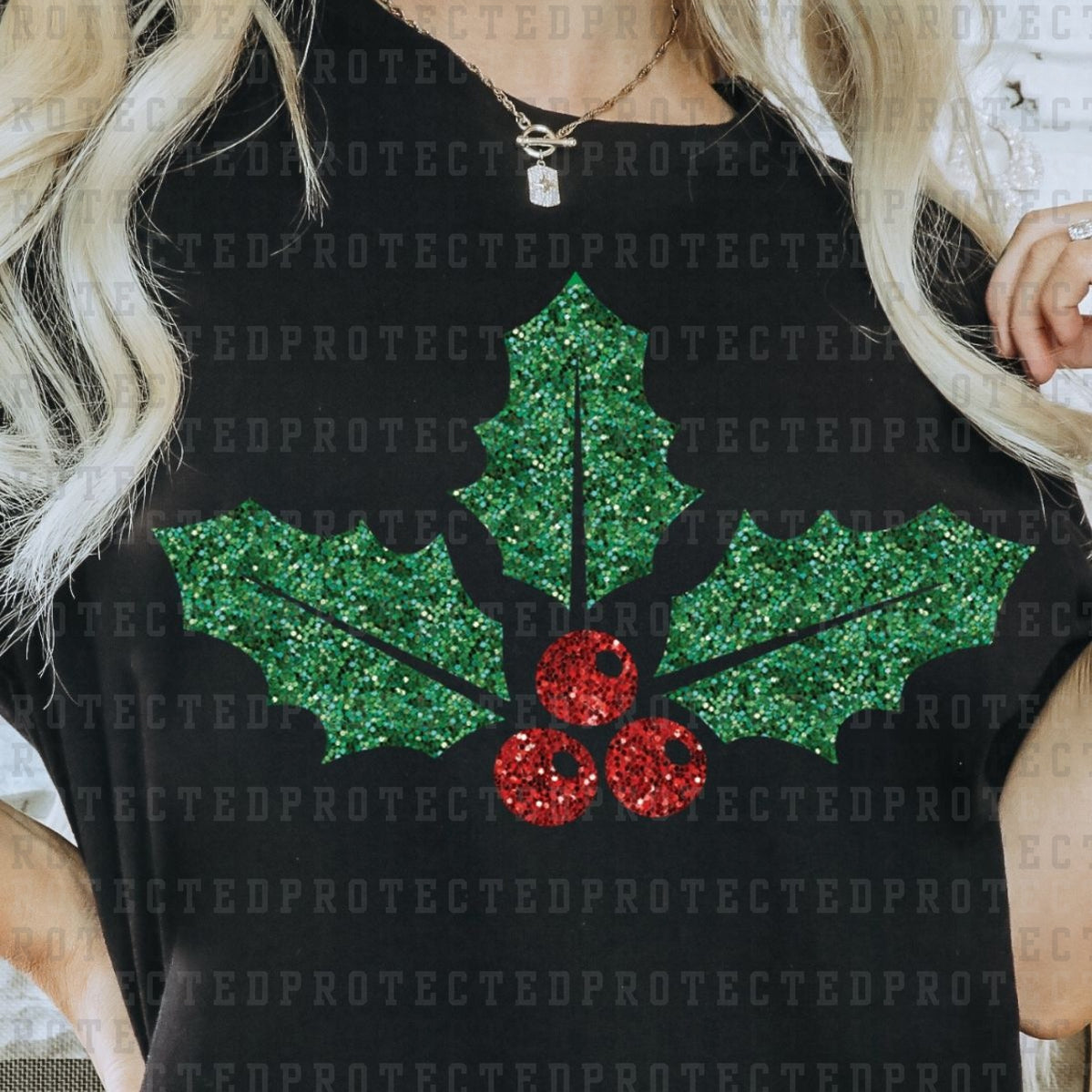 HOLLY LEAVES *FAUX SEQUIN* - DTF TRANSFER