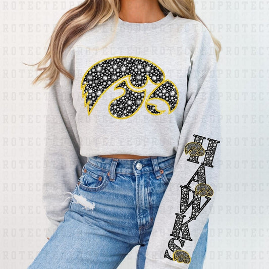 HAWKS *FAUX RHINESTONES/SLEEVE DESIGN COMES IN 6"* (FULL FRONT/1 SLEEVE) - DTF TRANSFER