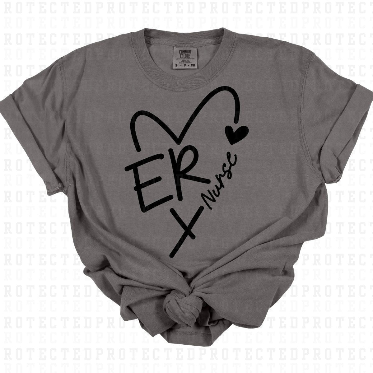 ER NURSE HEART *BLACK TEXT - SINGLE COLOR* - DTF TRANSFER