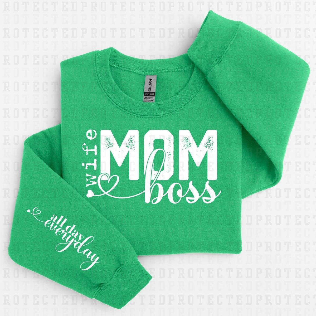 WIFE MOM BOSS *SLEEVE COMES IN 6"* (SINGLE COLOR/FULL FRONT+1 SLEEVE) - DTF TRANSFER