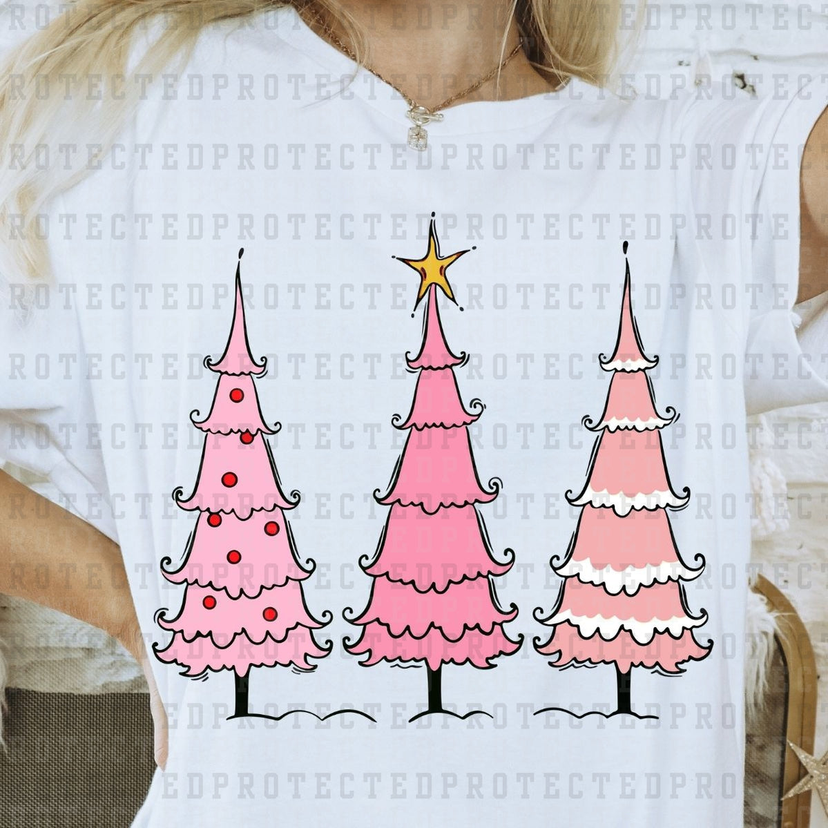 CHRISTMAS TREES PINK -  DTF TRANSFER