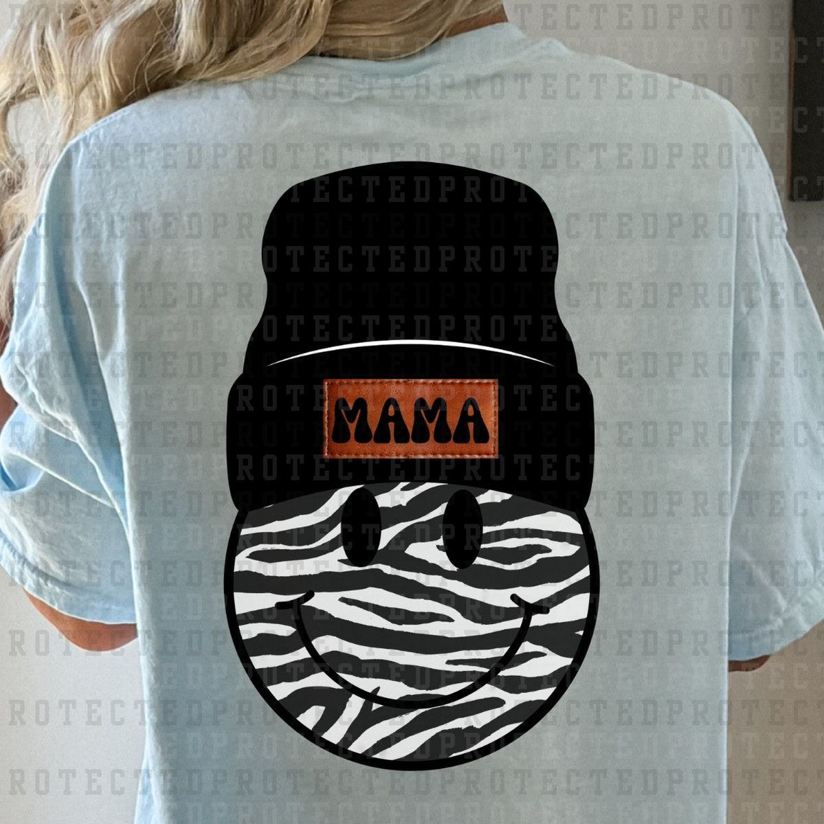 BLACK & WHITE ANIMAL PRINT MAMA SMILEY BEANIE - DTF TRANSFER