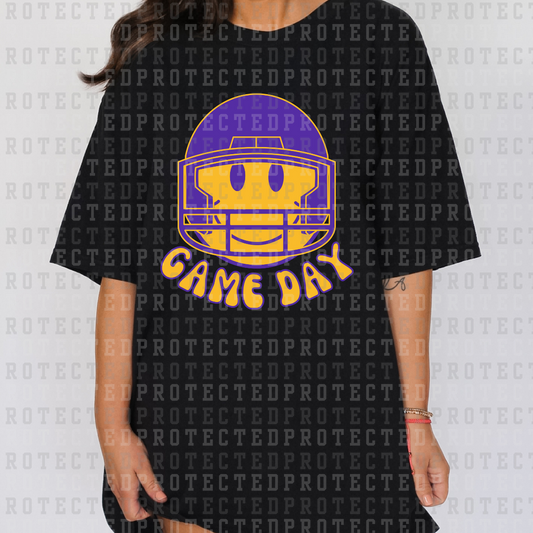 GAME DAY HELMET SMILEY *YELLOW & PURPLE* - DTF TRANSFER