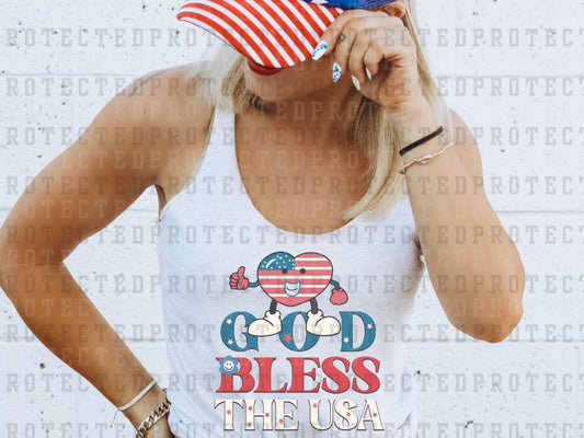 GOD BLESS AMERICA - FLAG HEART THUMBS UP - DTF TRANSFER