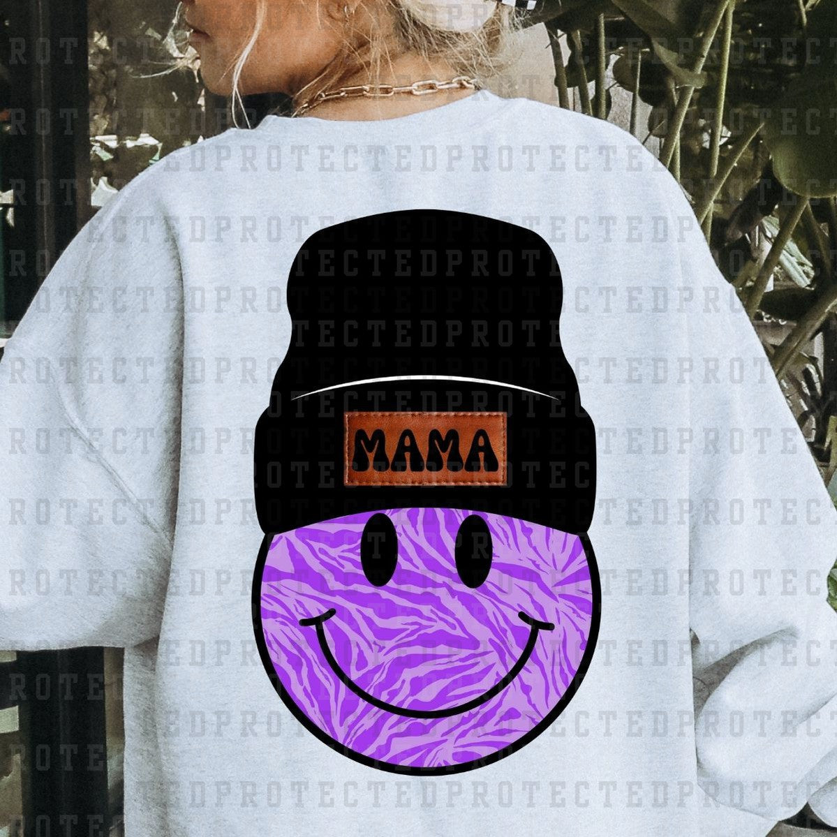 PURPLE ANIMAL PRINT MAMA SMILEY BEANIE - DTF TRANSFER