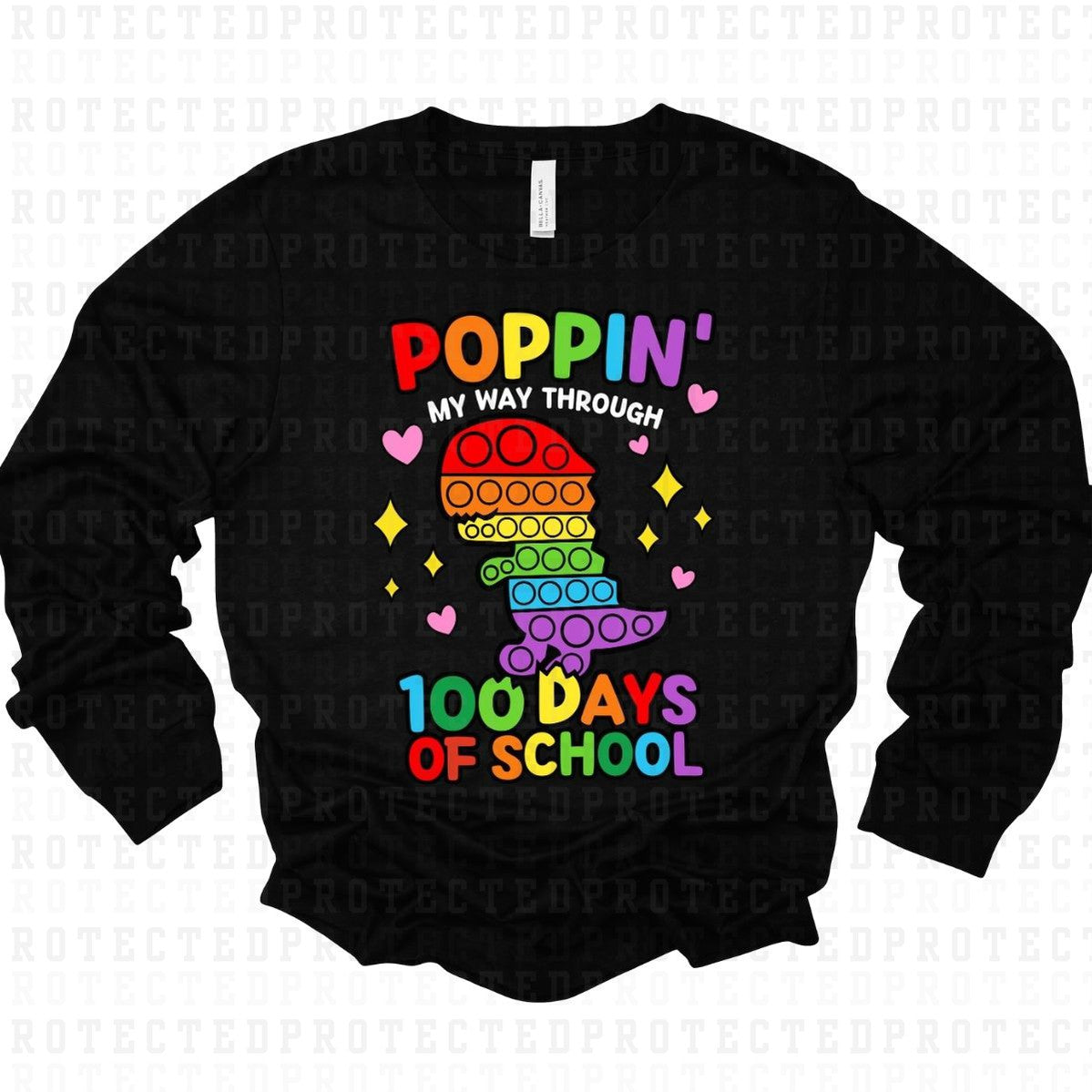 POPPIN MY WAY THROUGH 100 DAYS OF SCHOOL *RAINBOW DINO W/ WHITE FONT* - DTF TRANSFER