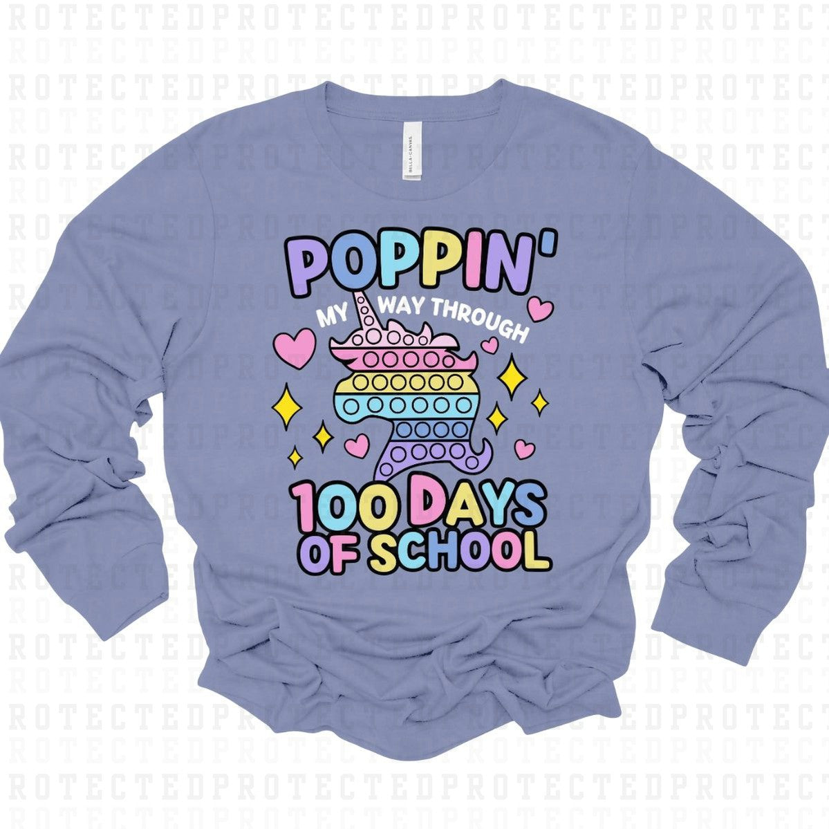 POPPIN MY WAY THROUGH 100 DAYS OF SCHOOL *UNICORN W/ WHITE FONT* - DTF TRANSFER