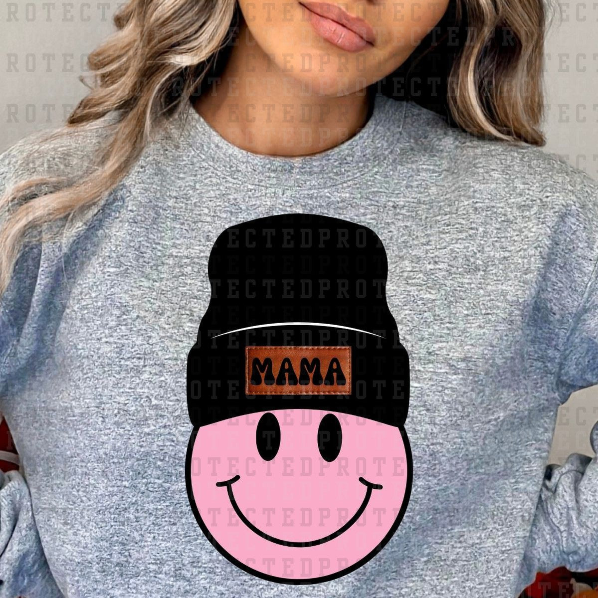 LIGHT PINK MAMA SMILEY BEANIE - DTF TRANSFER