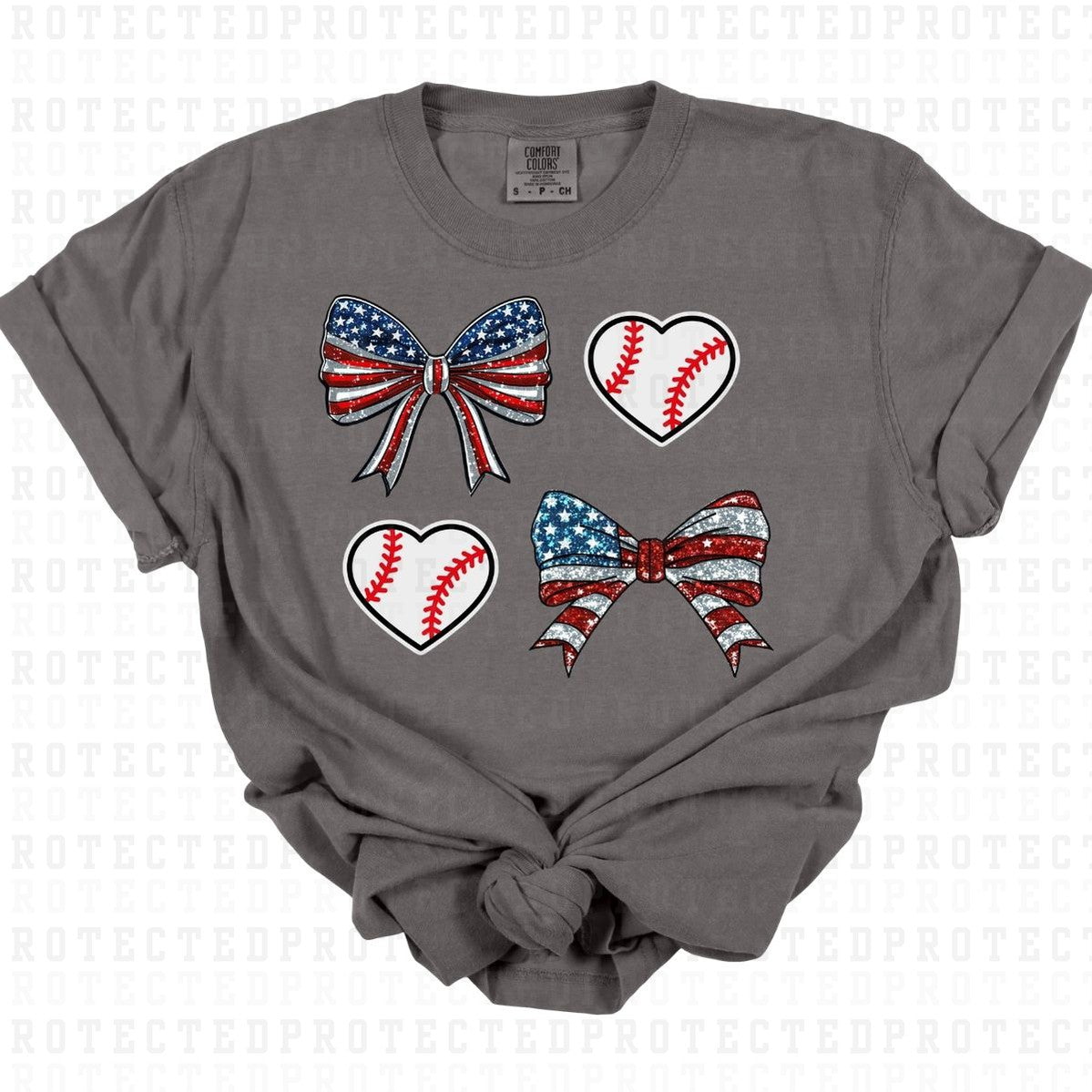 COQUETTE PATRIOTIC BASEBALLS & BOWS *FAUX SEQUIN* - DTF TRANSFER