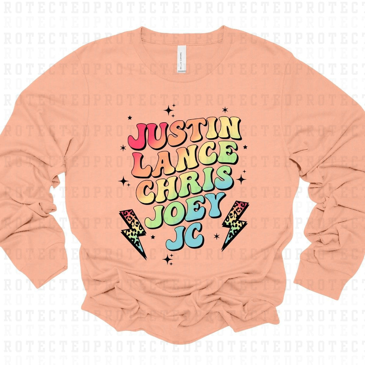 JUSTIN LANCE CHRIS JOEY JC *MULTI COLOR LIGHTNING BOLT - NSYNC* - DTF TRANSFER