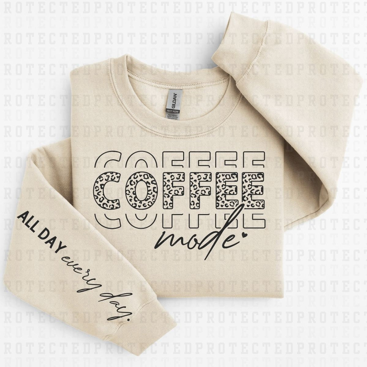 COFFEE MODE *SINGLE COLOR - SLEEVE DESIGN COMES IN 6"* (FULL FRONT/1 SLEEVE) - DTF TRANSFER