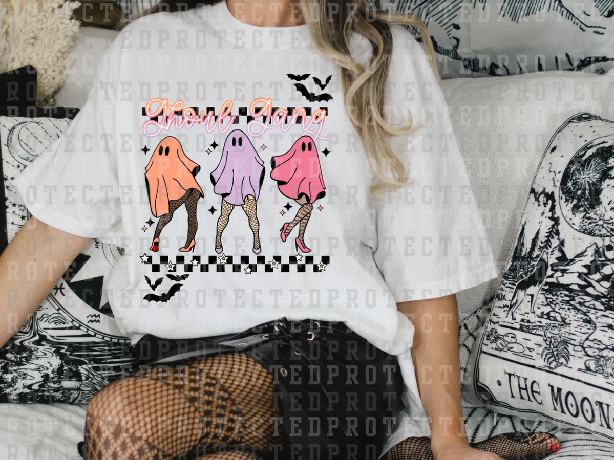 GHOUL GANG - WHITE FONT - ORANGE, PURPLE, HOT PINK GHOSTS WITH FISHNETS - BLACK CHECK - DTF TRANSFERS