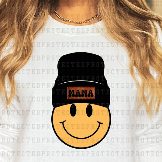 AMBER COLORED MAMA SMILEY BEANIE - DTF TRANSFER