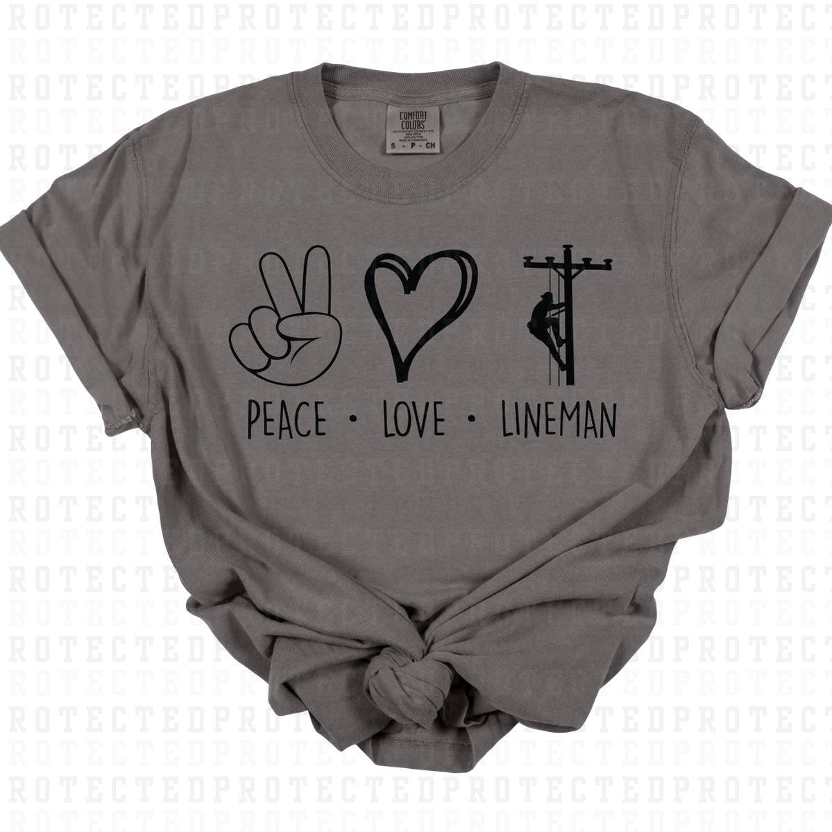 PEACE LOVE LINEMAN *SINGLE COLOR* - DTF TRANSFER