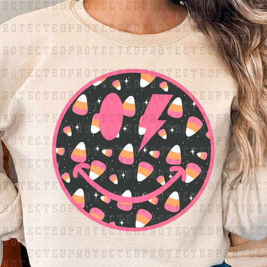 CANDY CORN SMILEY*BLACK&PINK* - DTF TRANSFER