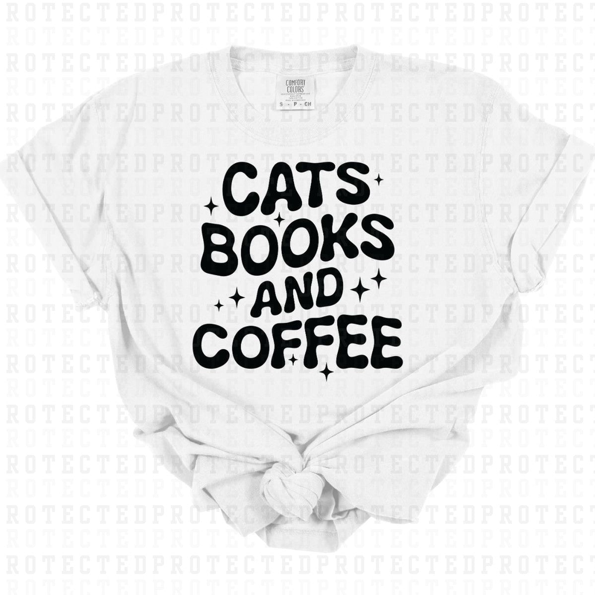 CATS BOOKS COFFEE *BLACK - SINGLE COLOR* - DTF TRANSFER