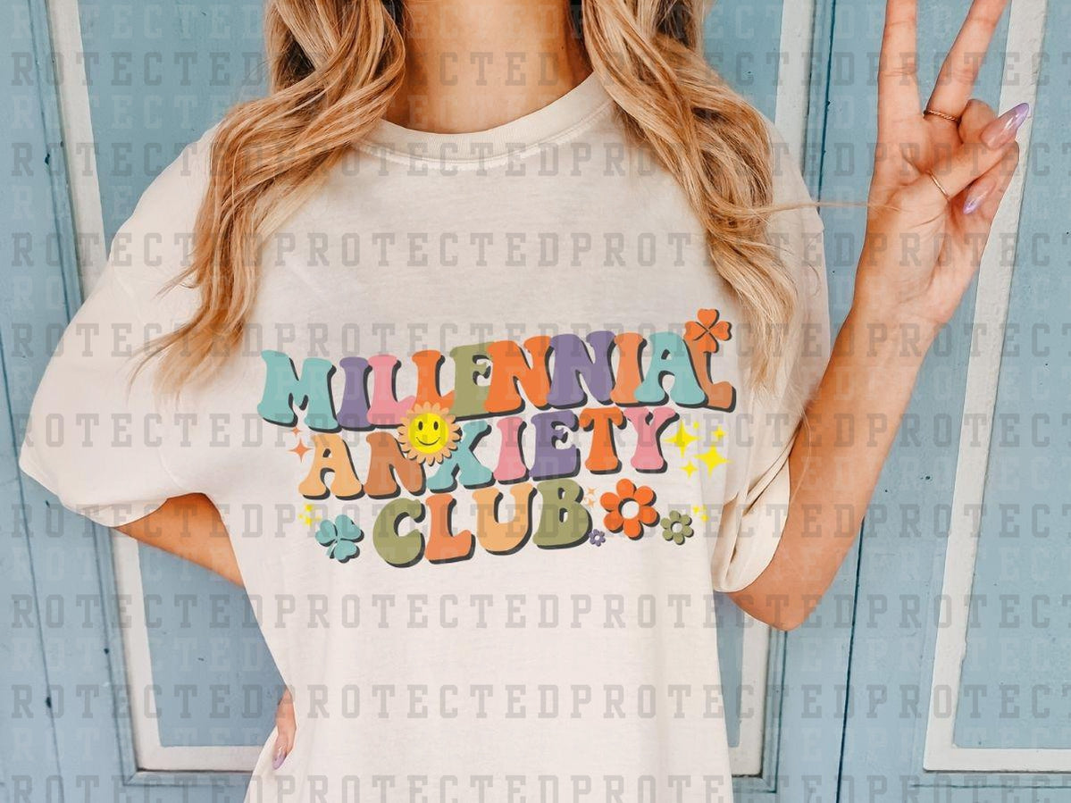 MILLENNIAL ANXIETY CLUB - CLOVERS - SPARKLES - MULTI COLOR - DTF TRANSFER