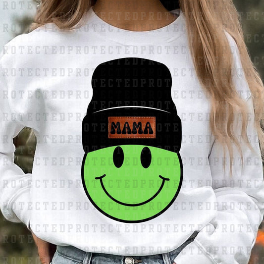 LIME GREEN MAMA SMILEY BEANIE - DTF TRANSFER