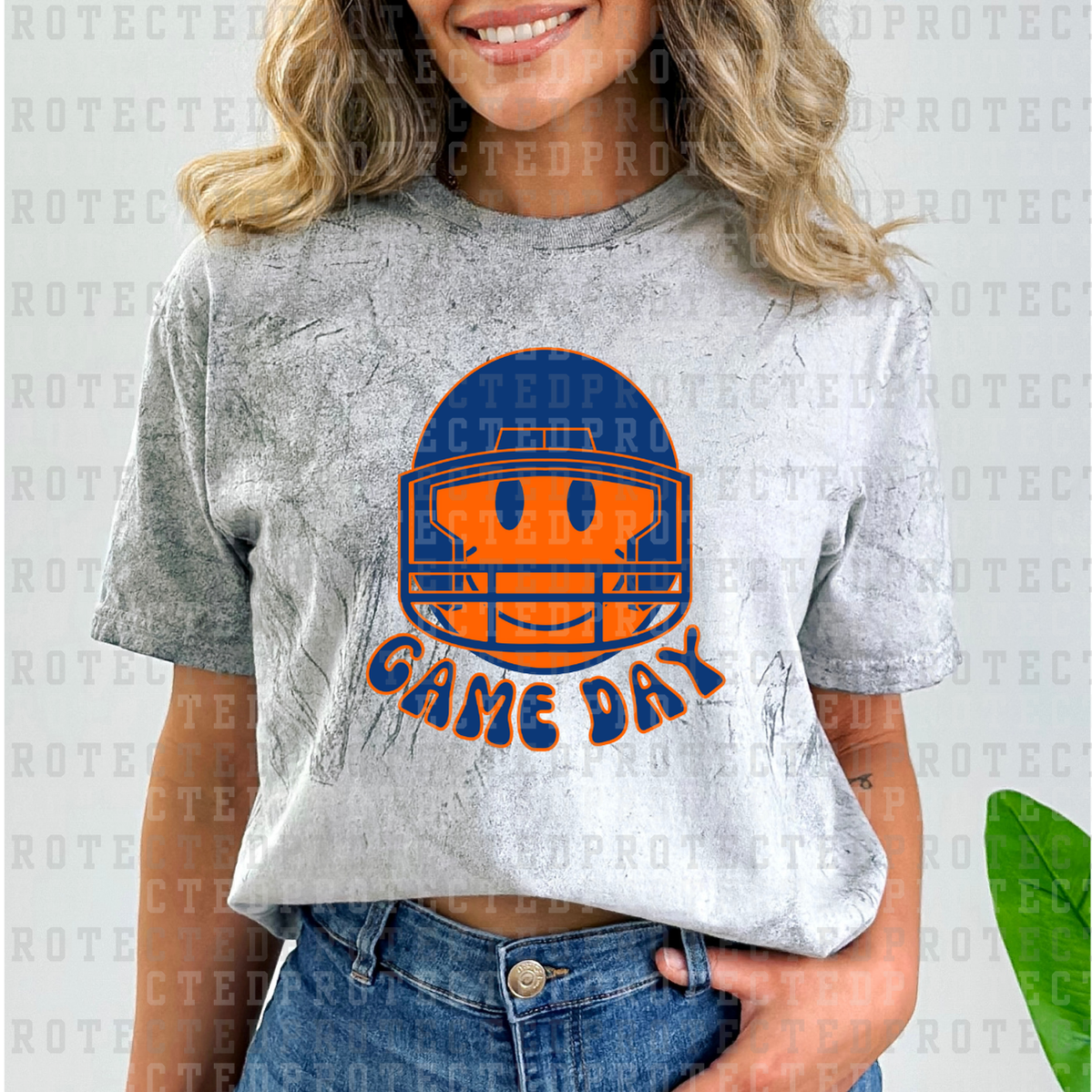 GAME DAY HELMET SMILEY *BLUE & ORANGE* - DTF TRANSFER