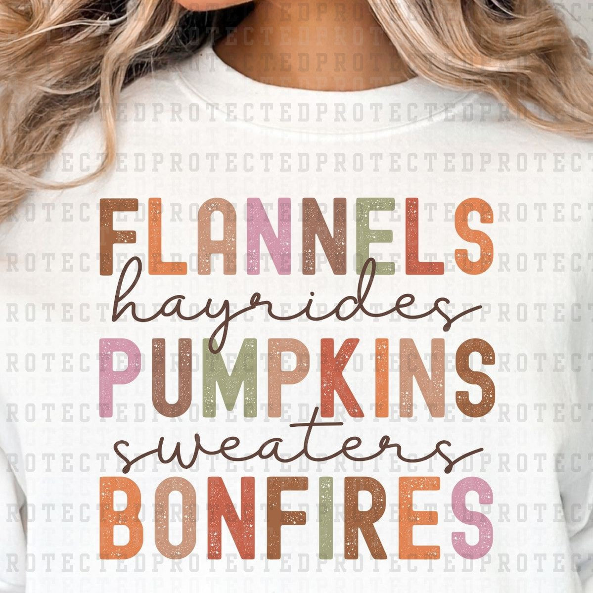 FLANNELS HAYRIDES PUMPKINS SWEATERS BONFIRES - DTF TRANSFER