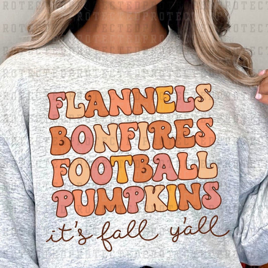 FLANNELS BONFIRES FOOTBALL PUMPKINS ITS FALL YALL - DTF TRANSFER