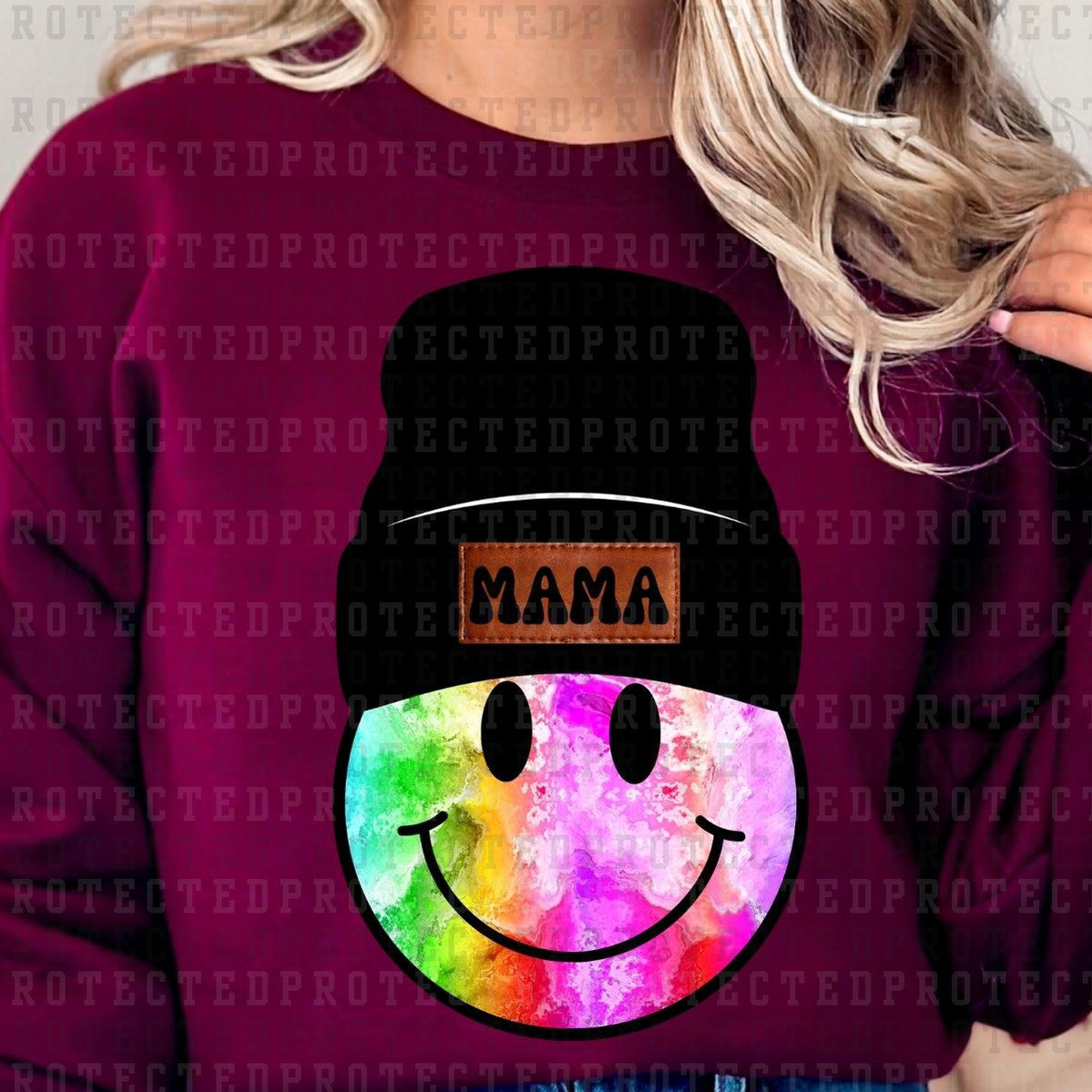 TIE DYE MAMA SMILEY BEANIE - DTF TRANSFER