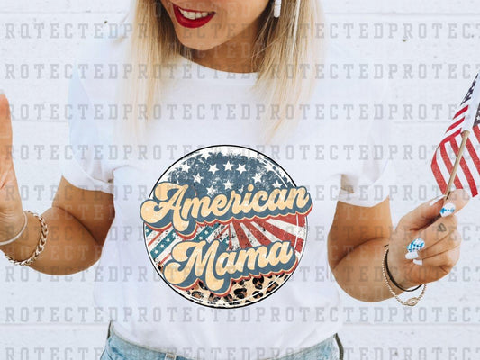 AMERICAN MAMA - CIRCLE AMERICAN FLAG + LEOPARD - DTF TRANSFER