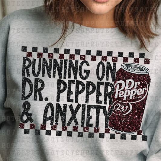 RUNNING ON DR PEPPER AND ANXIETY *FAUX SEQUIN* - DTF TRANSFER