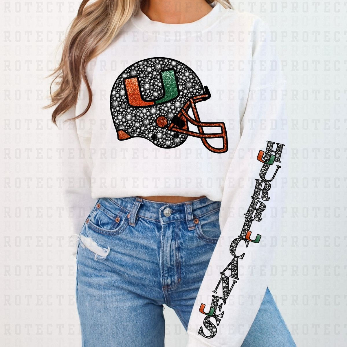 HURRICANES *FAUX RHINESTONES/SLEEVE DESIGN COMES IN 6"* (FULL FRONT/1 SLEEVE) - DTF TRANSFER