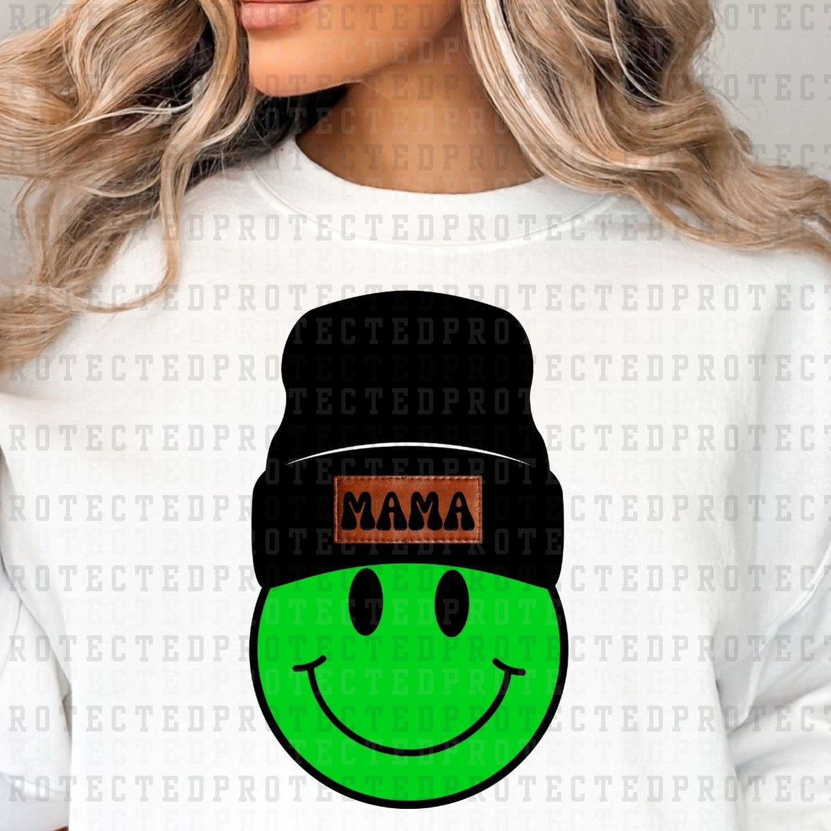 GREEN MAMA SMILEY BEANIE - DTF TRANSFER