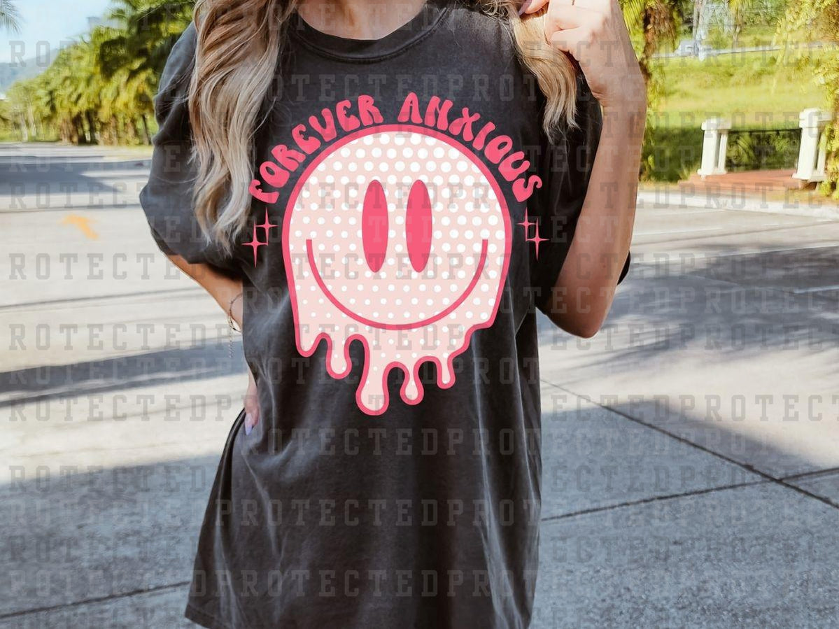 FOREVER ANXIOUS - PINK POLKA DOT MELTING SMILEY - DTF TRANSFER