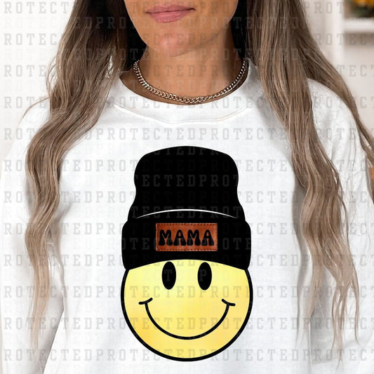 LIGHT YELLOW MAMA SMILEY BEANIE - DTF TRANSFER